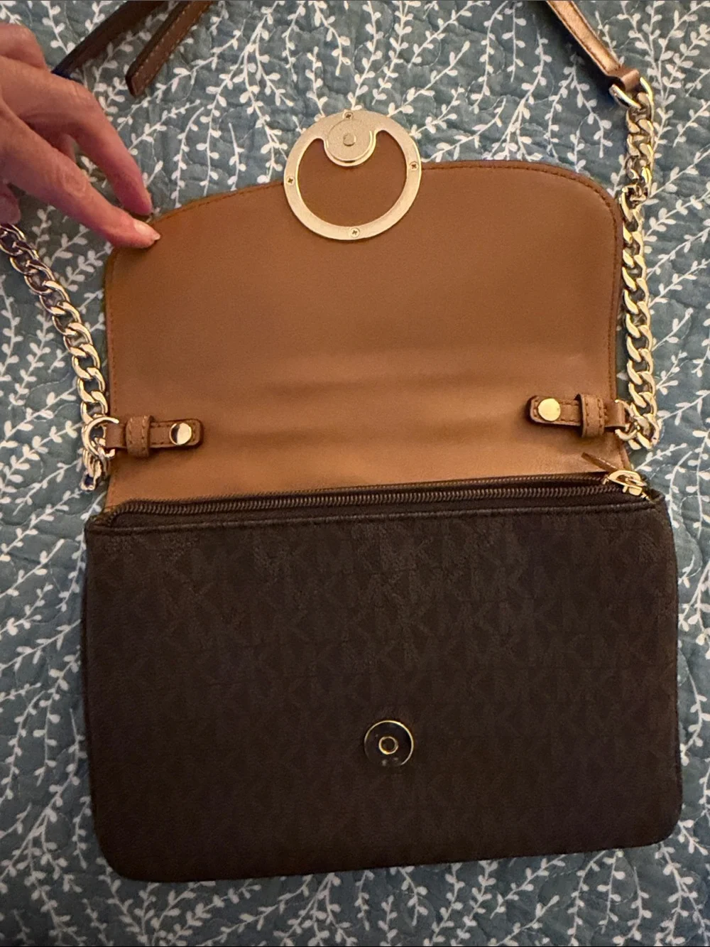 Michael Kors Brown Fulton Logo-Print Crossbody with Gold Hardware